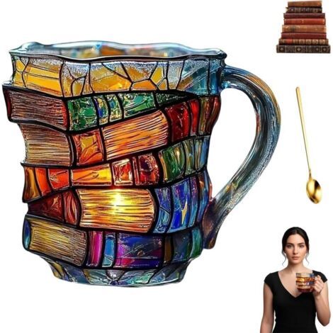Pair Tasse à café en forme de livre 3D – Mug empilable décoratif pour Halloween et Thanksgiving – Cadeau pour passionnés de lecture (1/2)