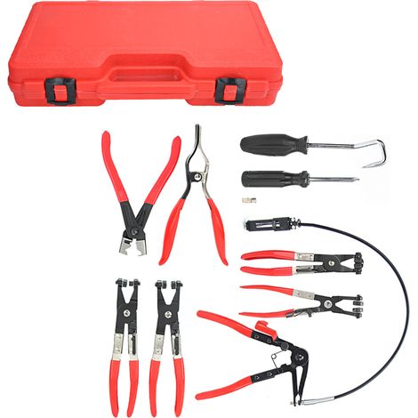 Kit d'outils de réparation automobile comprenant une pince et des colliers de serrage pour tuyau d'huile en acier au carbone courbé et courbé. (1/5)