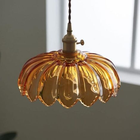 Lampadario in vetro in stile pastorale retrò senza fonte luminosa, verde ambrato. (1/4)