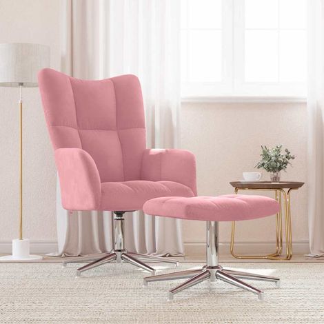 vidaXL Chaise de relaxation avec tabouret Rose Velours (1/5)