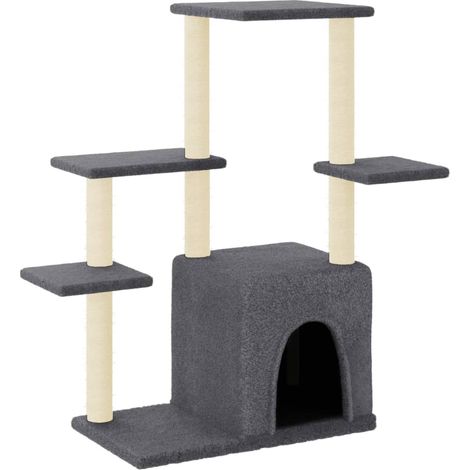Tiragraffi per gatti Mobili per arrampicata su torre Tiragraffi piattaforma da arrampicata con tiragraffi in sisal scuro 97,5 cm grigio 020022724