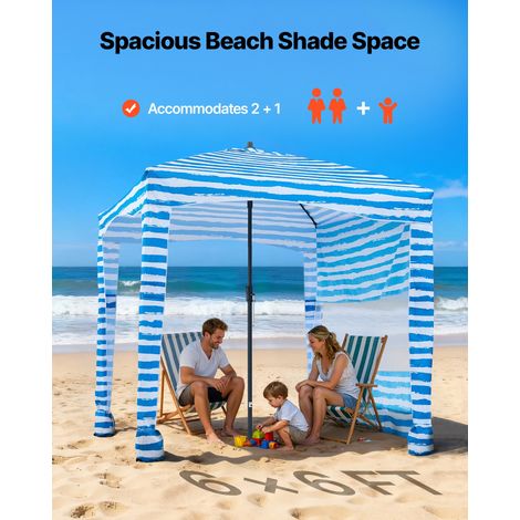 Tonnelle de Plage 1,83x1,83 m, Abri de Plage avec Parois Latérales et Poches à Sable, Tente de Camping Extérieur Portable, Protecti… (1/5)