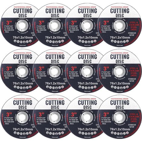 12 Disques à Tronçonner, Disques de Coupe de 76 mm, Flexible Disque Découpe Pour Meuleuse D'angle, Pour Métal, Acier Inox, Acier, Fer, Aluminium, Tôle, Tube D'acier (1/5)