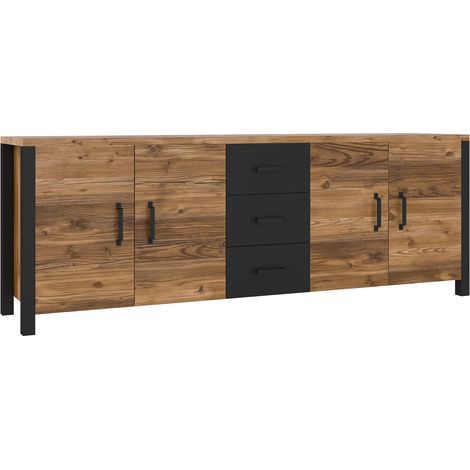 Cómoda Tornua 109, Abeto oscuro + Negro mate, Con cajones y puertas, Número de cajones: 0, 79x220x48cm (1/5)