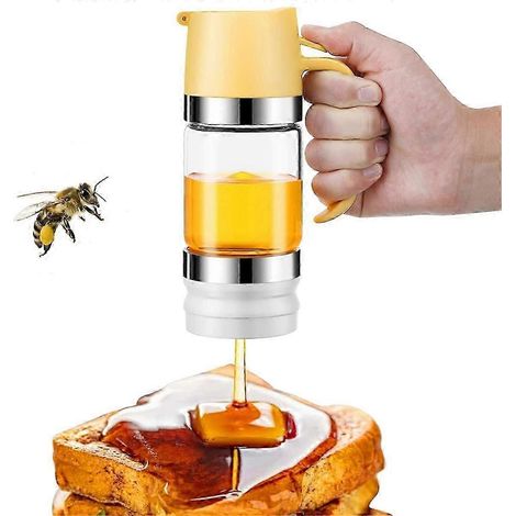 Honigspenderglas, 10 oz (ca. 280 ml), tropffreier Glas-Honigspender mit Griff, Honigsirupspender für Brot (1/5)
