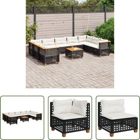 vidaXL Rattanmöbel - 10-tlg. Garten-Sofagarnitur mit Kissen Schwarz Poly Rattan (1/5)