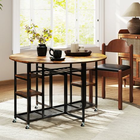 Ensemble de Table à Manger Pliante 3 Pièces Table de Cuisine avec Plateau 2 Tabourets Étagères de Rangement 6 Roues Universelles Naturel (1/3)