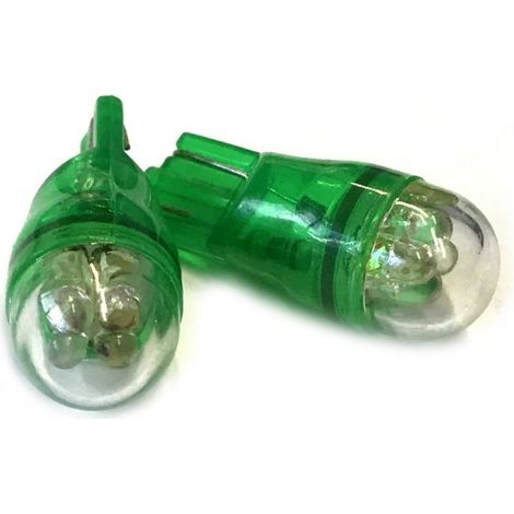 Coppia 2 Lampade Led T10 Con 4 Led F3 Cappuccio Tondo Colore Verde Green 12V 0,2W