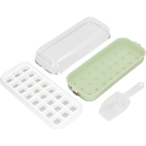 Eiswürfelform mit Auffangbehälter, 24 Fächer, leicht zu lösende Eiswürfelform aus lebensmittelechtem Silikon, für den Gefrierschrank, Grün (1/5)