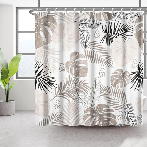 183x198cm Rideau de Salle de Bain bohème imperméable Abstrait Art Rideau de Douche Milieu du siècle Plantes Tropicales Rideaux de Douche Lavable Baignoire Rideau décoratif avec Crochet (1/5)