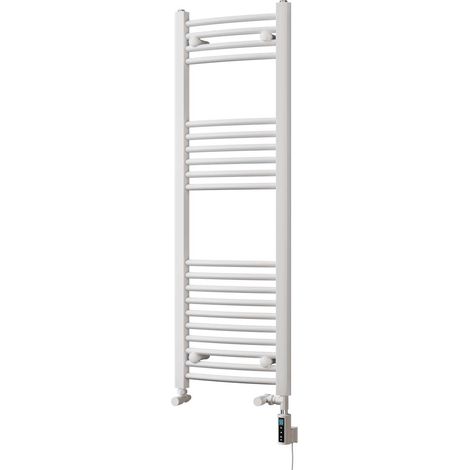 Zennor - White Dual Fuel Towel Rail H1200mm x W400mm Thermostatic WIFI - Curved (1/3)