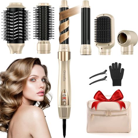 6 in 1 Air Styler, 11000 RPM Ceramic Coated Airbrush Heating Styling Brush Negative Ions for Hair Dryer, Smooth, Wavy, Volumizing, with Travel Bag (1/5)