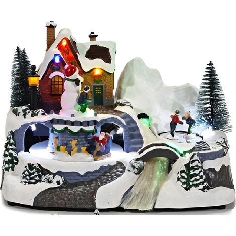 Villaggio Natalizio Animato con Luci Musica e Movimento con Slitta e renne babbo natale pupazzo di neve casa illuminata bambini gioiosi - colorigenerali: Decoro 1