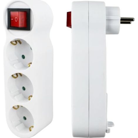 JSSEVN-Adaptador de corriente de 3 tomas con interruptor, 1 toma Schuko (16 A/230 V) y 2 tomas Euro (2,5 A/230 V), 2 unidades, máx. 3680 W, blanco (1/4)
