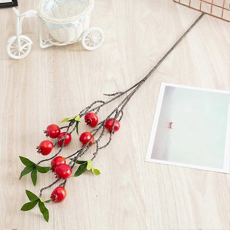 Nouvelle branche de grenadier avec feuilles, fleurs artificielles rouges, décoration pour la maison et le jardinrouge (1/5)