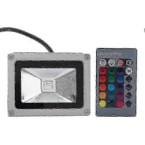 Projecteur/spot LED RGB 10W, adapté à une utilisation en extérieur - livré avec une télécommande pour un réglage facile de la lumière. (1/3)