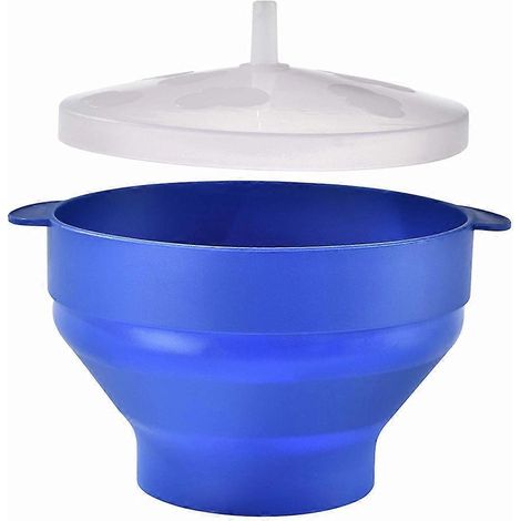 Faltbare und tragbare Popcornschüssel mit Deckel, blau, für den Backofen. (1/5)