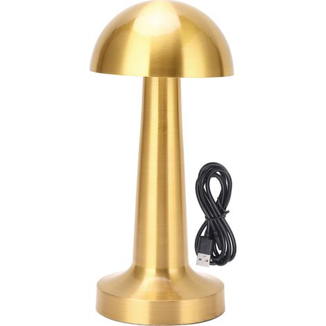 Lampe de chevet sans fil en forme de champignon, rechargeable USB, 3 couleurs réglables, métal doré pour chambre d'enfant ou nurserie.