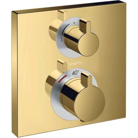 Set de finition pour mitigeur thermostatique encastré avec robinet d'arrêt et inverseur, aspect doré poli, 15714990 (1/3)