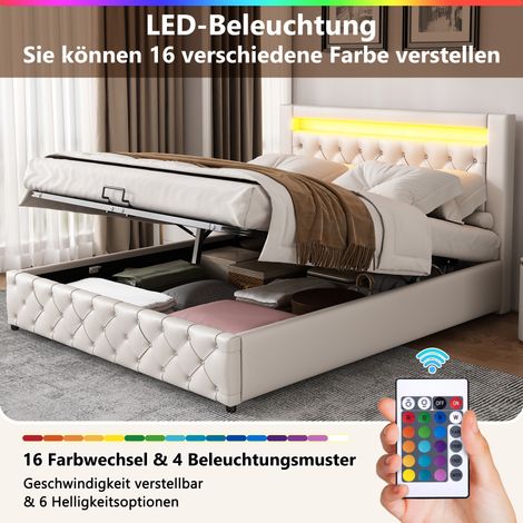 Lit double rembourré 40 x 200 cm avec éclairage LED, blanc, pu (1/5)