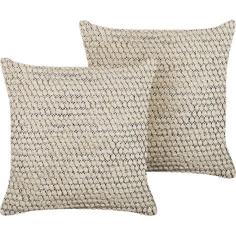 Conjunto de 2 cojines de algodón beige negro 45 x 45 cm a mano accesorio Howea