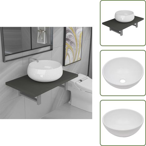 Meuble de salle de bain en deux pièces Céramique Gris - Évier De Salle De Bain - Éviers De Salle De Bain - Étagère Murale De Salle De Bain - Étagères Murales De Salle De Bain