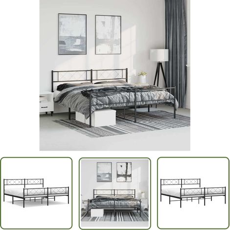 The Living Store Cadre de lit métal sans matelas avec pied de lit noir 183x213cm - Cadre De Lit Metal - Lit Double - Lit Plateforme - Literie - Meuble Chambre (1/5)