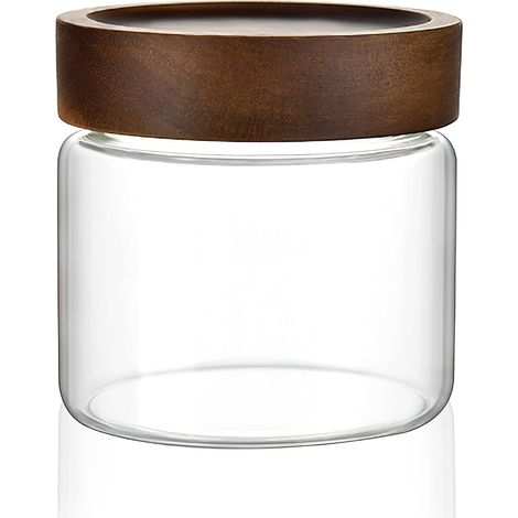 Bocaux de conservation en verre avec couvercle hermétique de 500 ml - Avec couvercle en bois en spirale - Pour céréales, thé, grains de café, pâtes, farine, cuisine (1/5)