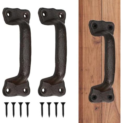 2 Pcs Poignée de Porte Intérieure Vintage, Poignée Meuble Cuisine en Fonte, Poignet Porte Coulissante Noir, Bouton de Tiroir Rétro avec Base Épaissie, pour Fenêtres Armoires Portails de Jardin (1/5)