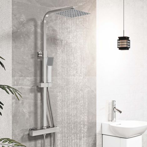 AICA colonne de douche thermostatique avec pomme de tête, douchette et flexible,effet chromé,Carré (1/5)