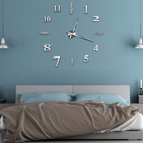 Horloge Murale 3D Moderne, Grande Taille, sans Cadre, à Monter soi-même, Silencieuse, Acrylique, Finition Miroir, Auto-adhésive (1/5)