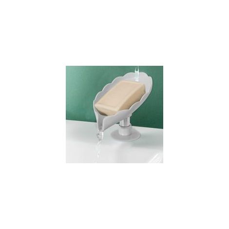Porte-savon en forme de feuille ABS auto-drainant créatif avec ventouse, pour douche, salle de bain, baignoire, éponge, brosse à récurer – Gris– (1/5)