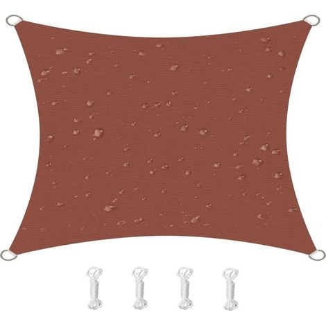 Voile d'ombrage carrée 2 x 2 m imperméable et anti-UV, résistante au vent, couleur rouille pour terrasse, jardin ou cour (1/5)