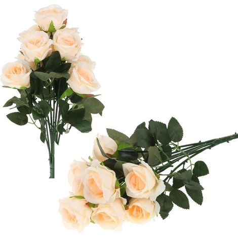 Ramo de 9 rosas artificiales. Composición floral lista para usar en un jarrón de 45 cm - Melocotón.
