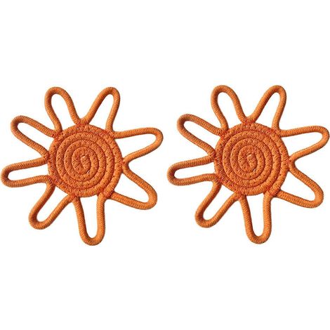 Lot de 2 dessous de verre antidérapants en forme de fleur, tapis de protection pour boissons, sets de table et dessous de tasse, couleur orange. (1/5)
