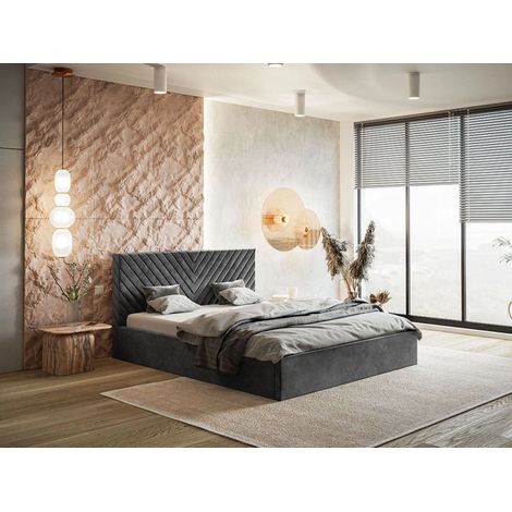 Lit rembourré avec rangement 120x200 velours gris foncé Esma (1/5)