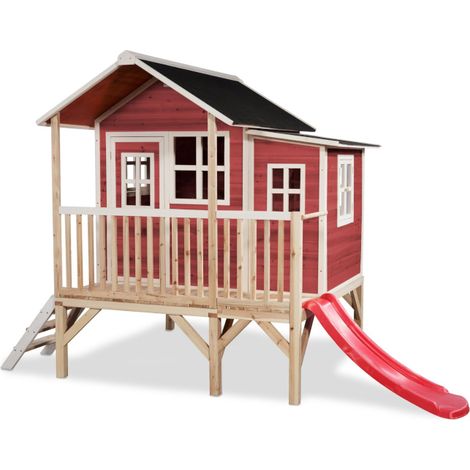 Exit Toys – Maisonnette en bois pour enfants sur pilotis – Bois de cyprès certifié FSC – Toit en bitume étanche – Échelle et toboggan inclus (1/5)