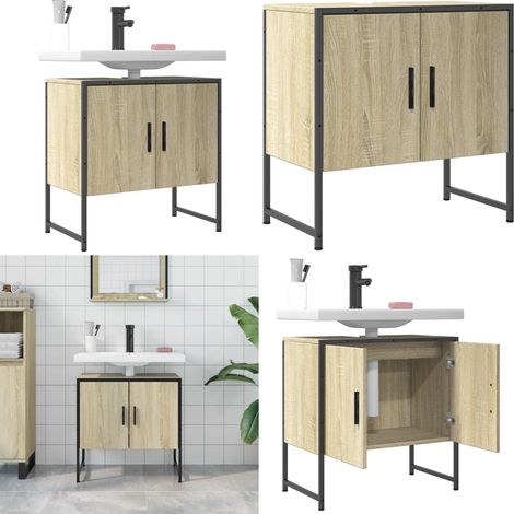 Armoire lavabo de salle de bain chêne sonoma 60x33x60 cm - Meuble Lavabo - Armoire Salle De Bain - Rangement Salle De Bain - Meuble Chêne Sonoma - Meuble Design Salle De Bain - Home & Living (1/5)