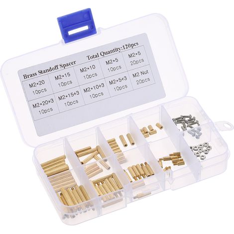 Kit de montage comprenant : vis M3/M2, entretoise cylindrique filetée en laiton, entretoise hexagonale pour circuit imprimé, adaptateur mâle-femelle, écrous en acier inoxydable, etc. (1/5)