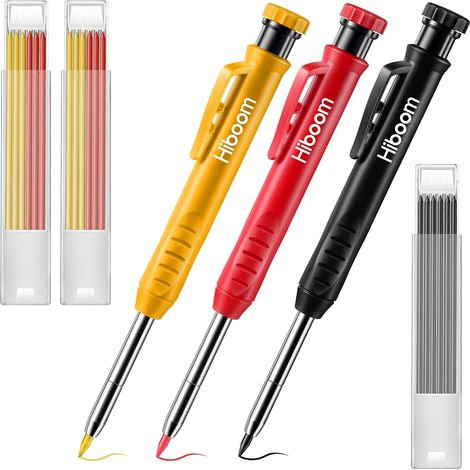 longziming 3er-Pack Starke Zimmermannsbleistifte mit 21 Minen, Druckbleistift mit langer Nase und Markierungswerkzeug für tiefe Löcher mit integriertem Spitzer für Zimmermannsgeschenke (1/5)