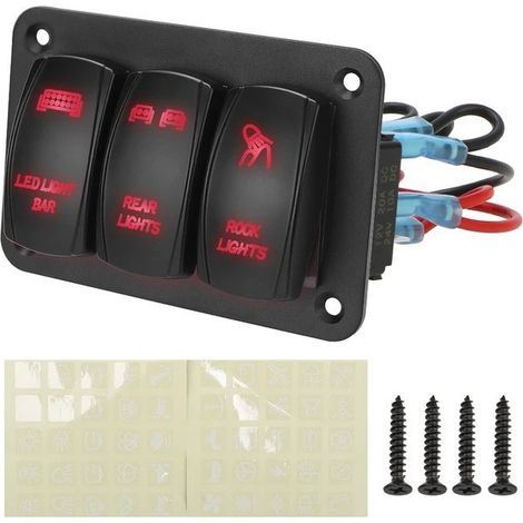 Wippschalter-Bedienfeld, 2/3-Positionen-Wippschalter, 12 V/24 V, Umbauschalter für Auto/Yacht mit LED-Leuchten - 3-Positionen rot - (1/4)