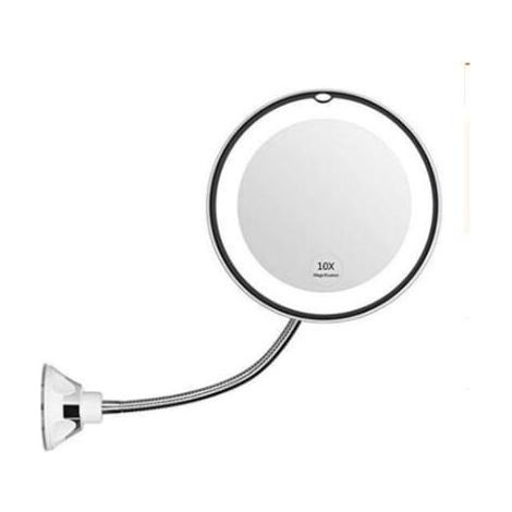 Vergrößerungsspiegel mit flexiblem LED-Licht, 10-fache Vergrößerung, starke Saugnapf-Befestigung, beleuchteter Kosmetikspiegel, Make-up-Spiegel (1/4)
