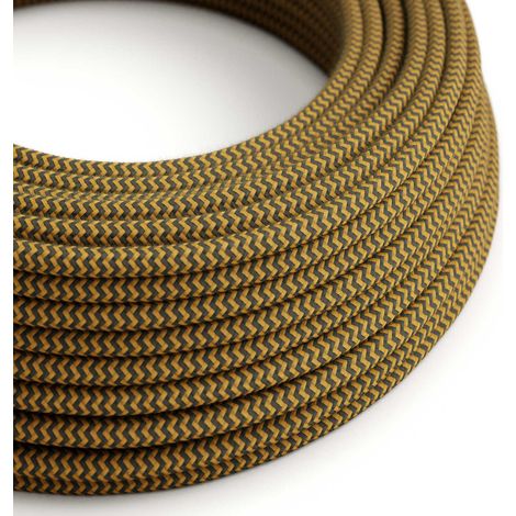 Creative-Cables Cavo elettrico rivestito in tessuto, Rotondo, Effetto seta, 2 x 0,75 mm², Miele Dorato-Antracite RZ27, 1 m