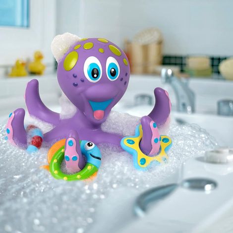 Poulpe flottant violet et jouets de bain interactifs à 3 anneaux (1/5)
