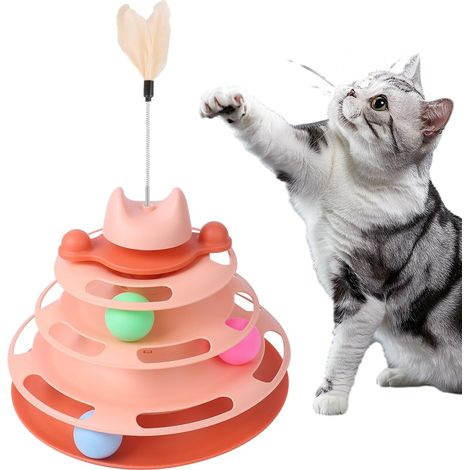 Jouet interactif pour Chat,Jouet Balles pour Jeu Chat Chaton avec 3 Boules, 4 Couches,Lavable et Amovible,Jouet de Chat Interactif avec Fond Antidérap