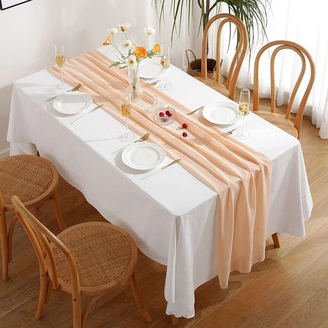 Chemin de Table Abricot en Mousseline de Soie, 73304cm Chemin de Table Decoration Tulle Mariage Champetre Anniversaire Bapteme Fille Communion, Serviette de Table Tenture Mariage Plafond (1/5)
