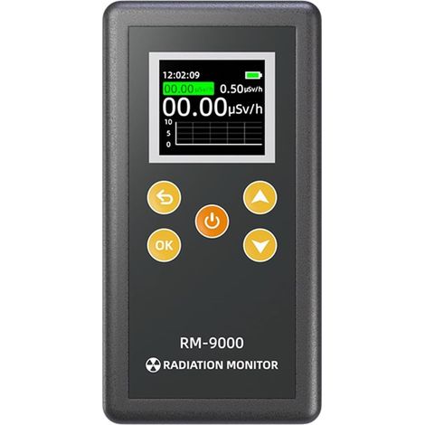 Détecteur de rayonnement pour détection nucléaire X Gamma Beta avec alarme sonore Surveillance de la dose en temps réel 0,01-100μSv/h Plage d'énergie 48 keV-1,5 MeV RM-9000 Modèle T Noir Plastique (1/5)