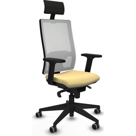 Horna sincro malla blanca similpiel crema brazos 2D base piramidal cabecero fijo ruedas 65mm engomadas (1/5)