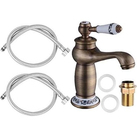 Robinet lavabo rétro laiton céramique – Eau chaude froide pour cuisine et salle de bain – Équipement sanitaire décoratif vintage-Antique Brass
