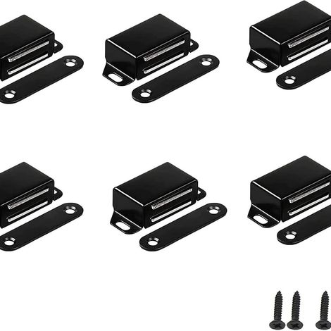 Ensemble de 6 aimants robustes noirs en acier inoxydable pour armoires, avec verrou